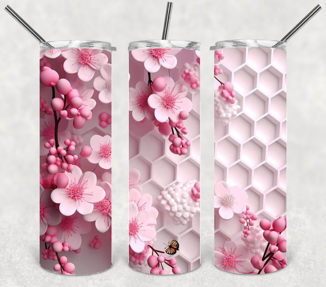 3D Flower Tumbler, Vibrant Flower Tumbler, 3D Tumbler, 20 oz Skinny Tumbler