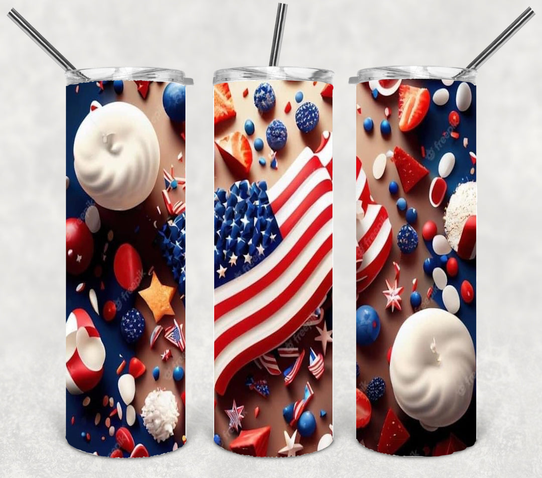 3D Vibrant Flag Tumbler, 3D Vibrant Patriotic Tumbler, 3D Tumbler, 20 oz Skinny Tumbler