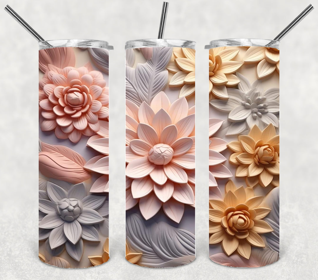 3D Flower Tumbler, Vibrant Flower Tumbler, 3D Tumbler, 20 oz Skinny Tumbler