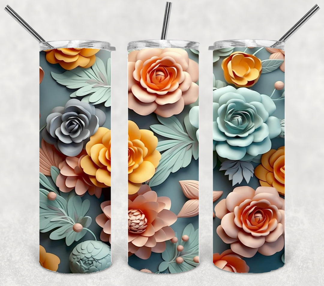 3D Flower Tumbler, Vibrant Flower Tumbler, 3D Tumbler, 20 oz Skinny Tumbler