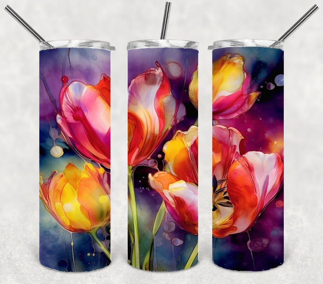 3D Flower Tumbler, Vibrant Flower Tumbler, 3D Tumbler, 20 oz Skinny Tumbler