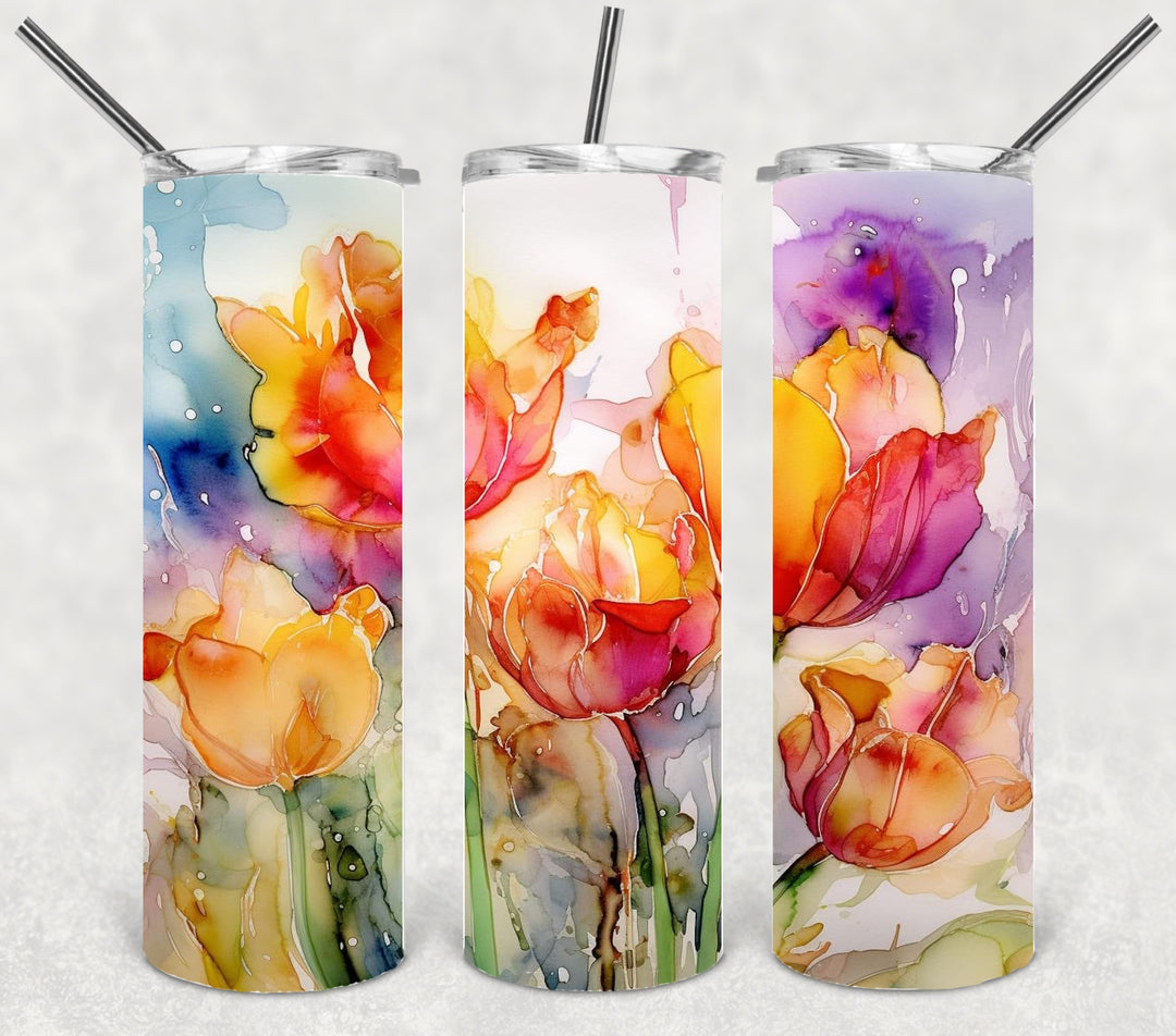 3D Flower Tumbler, Vibrant Flower Tumbler, 3D Tumbler, 20 oz Skinny Tumbler