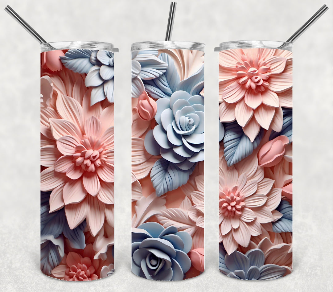 3D Flower Tumbler, Vibrant Flower Tumbler, 3D Tumbler, 20 oz Skinny Tumbler