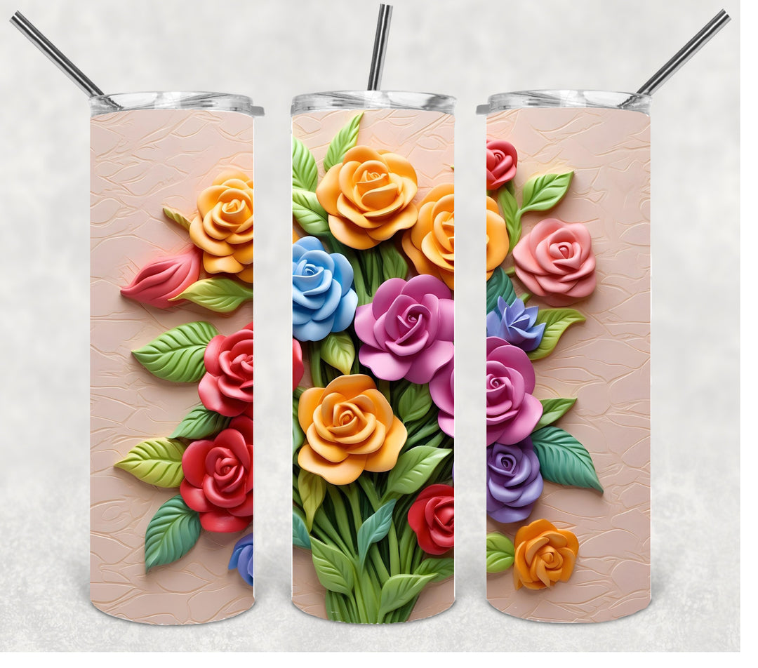 3D Roses Tumbler, Flower Tumbler, 3D Tumbler, 20 oz Skinny Tumbler