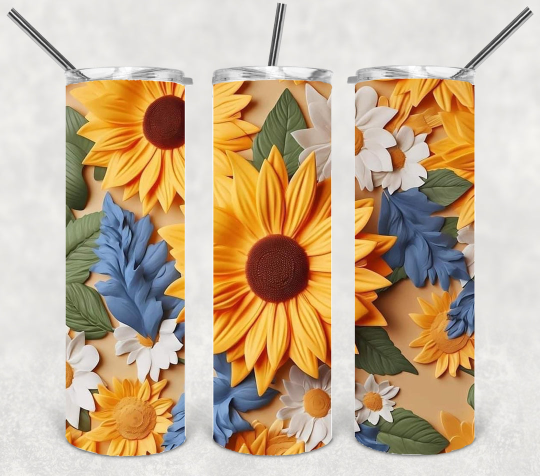 3D Sunflower and Daisy Tumbler, 3D Flower Tumbler, 3D Tumbler, 20 oz Skinny Tumbler