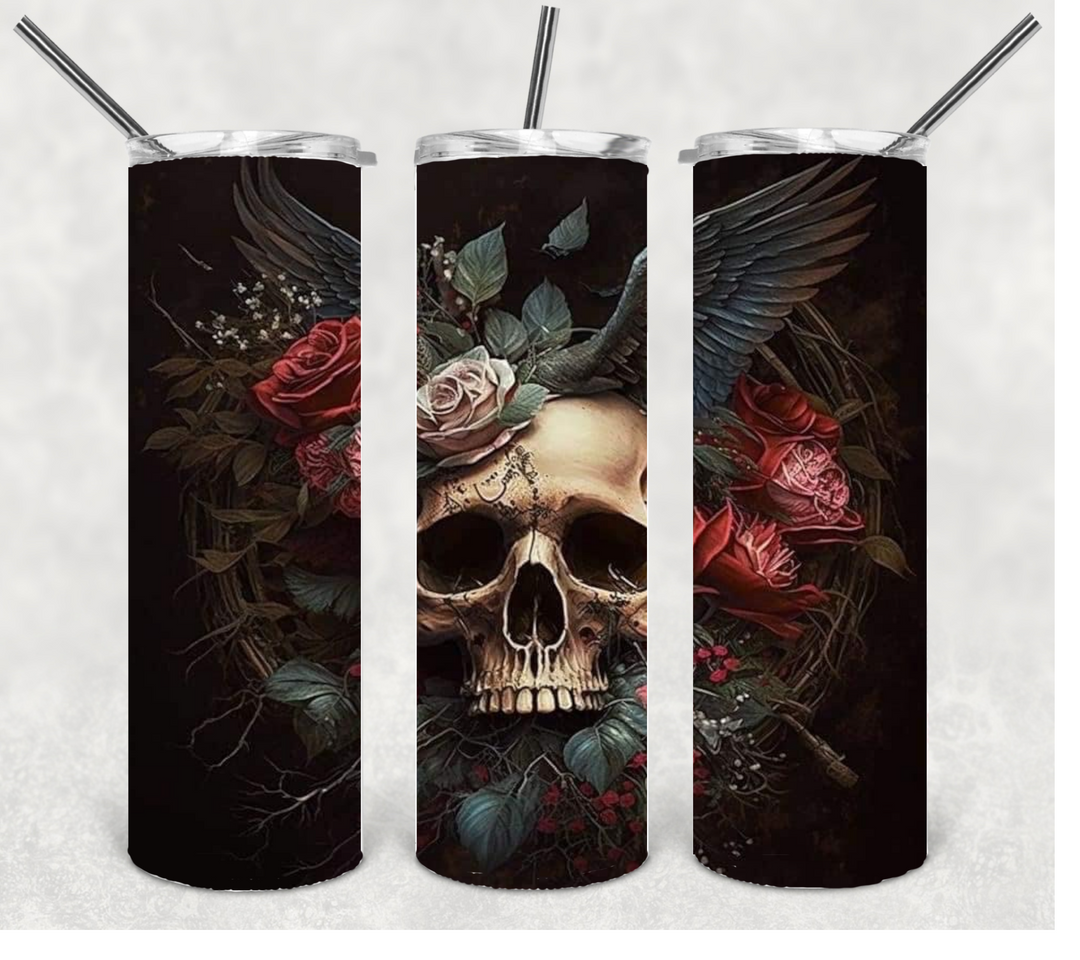 Skull and Roses Halloween, Spooky Halloween Themed Tumbler, 20 oz