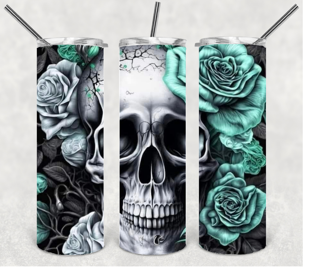 Skulls and Roses Tumbler, Halloween Tumbler, 20 oz