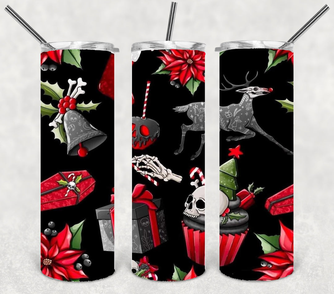 Christmas Skull Tumbler, Christmas Tumbler, 20 oz Skinny Tumbler
