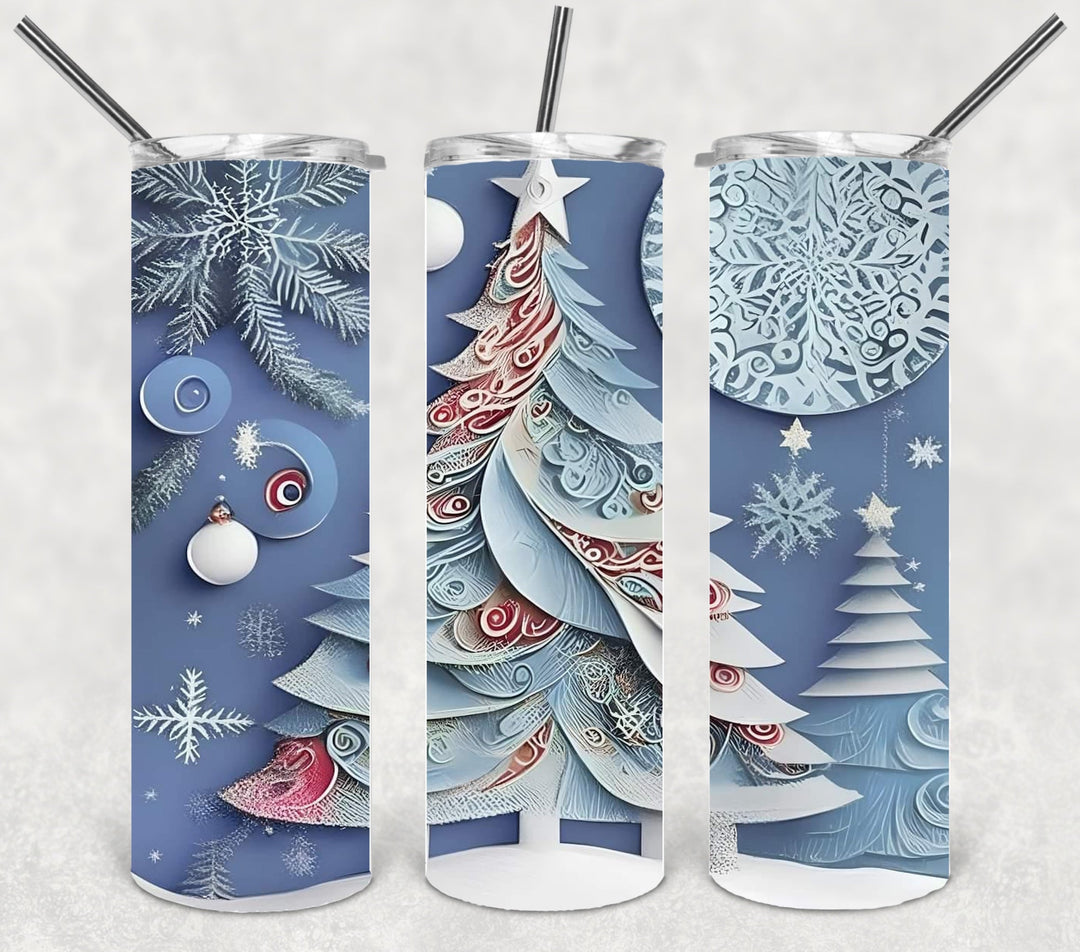 3D Paper Christmas Tree Tumbler, Christmas Tumbler, 20 oz Skinny Tumblers