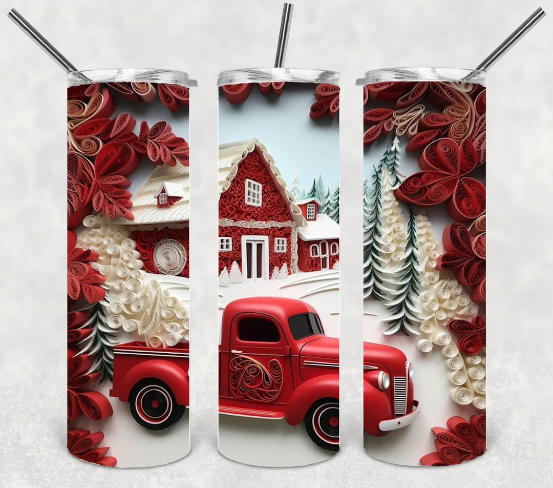 3D Christmas Truck Tumbler, Christmas Tumbler, 20 oz Skinny Tumblers
