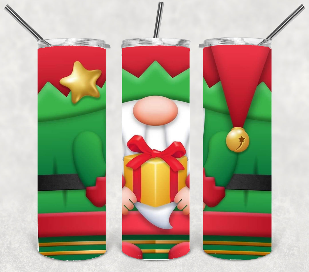 Vibrant Christmas Gnome Tumbler, Christmas Tumbler, 20 oz Skinny Tumbler