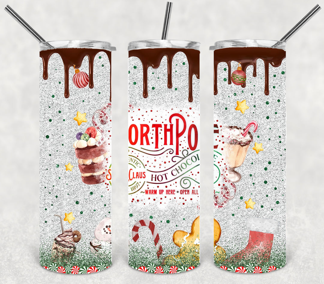 North Pole Hot Chocolate Christmas Tumbler, Christmas Tumbler, 20 oz Skinny Tumbler
