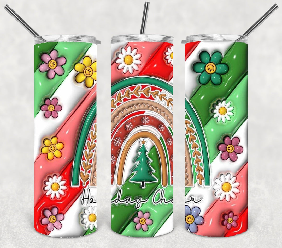 3D Rainbow Christmas Tumbler, Christmas Tumbler, 20 oz Skinny Tumblers