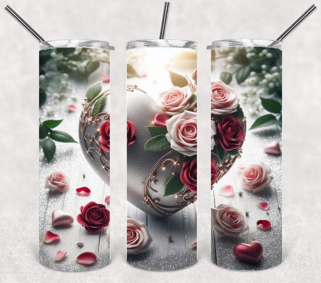 Valentine's Tumbler, 3D Rose Heart Tumbler, Love Tumbler, 20 oz Tumbler
