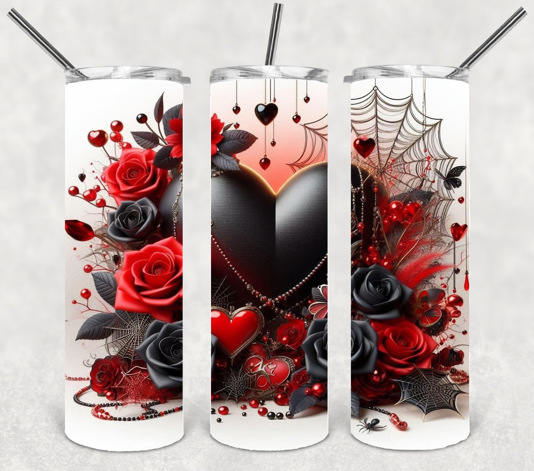 Valentine's Halloween Tumbler, 3D Rose Heart Spider Skull Tumbler, 20 oz Tumbler
