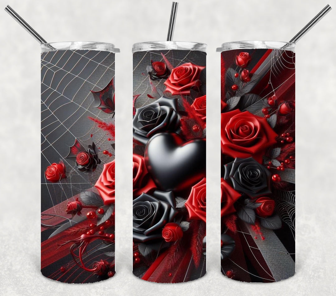 Valentine's Halloween Tumbler, 3D Rose Heart Spider Skull Tumbler, 20 oz Tumbler