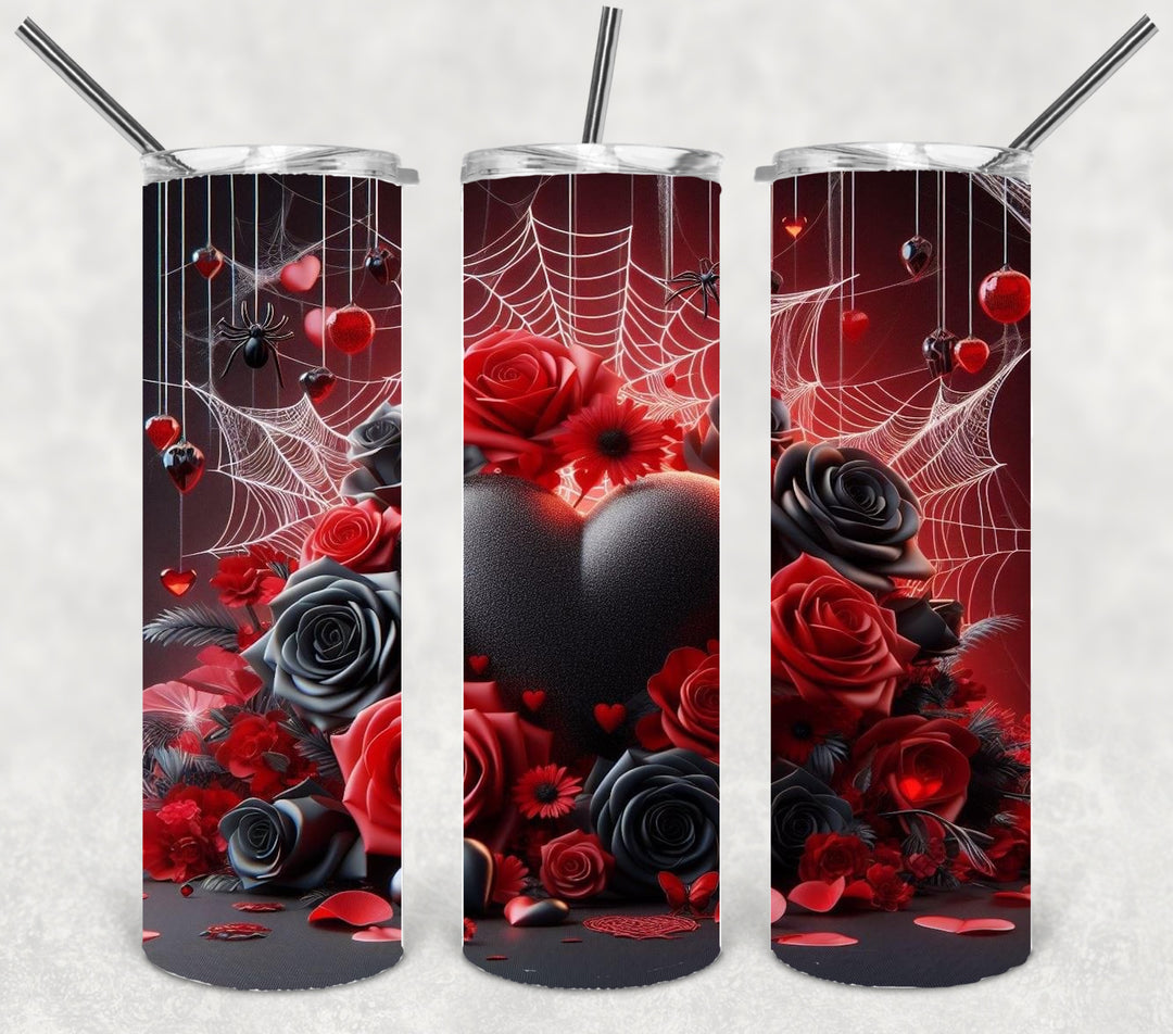 Valentine's Halloween Tumbler, 3D Rose Heart Spider Skull Tumbler, 20 oz Tumbler