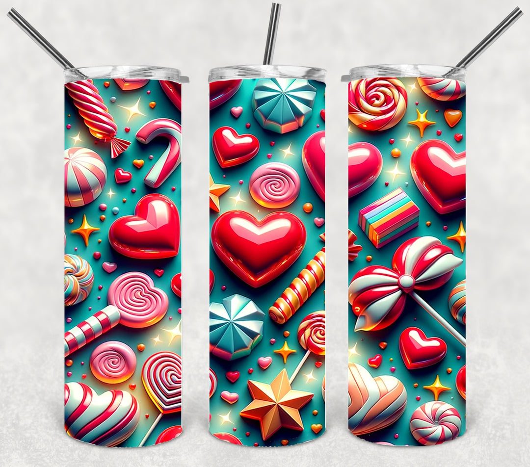 Valentine's Tumbler, Vibrant Heart Candy Tumbler, Love Tumbler, Christmas Candy Tumbler, 20 oz Tumbler