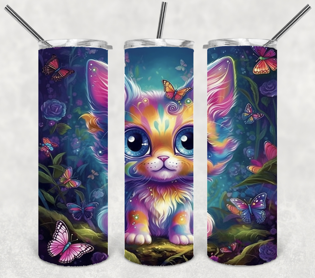 Neon Cat Tumbler, Vibrant Kitty Tumber