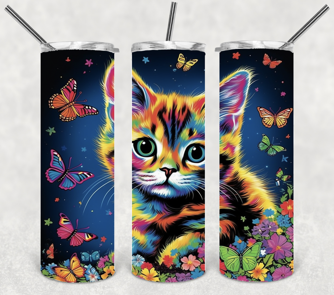 Neon Cat Tumbler, Vibrant Kitty Tumber