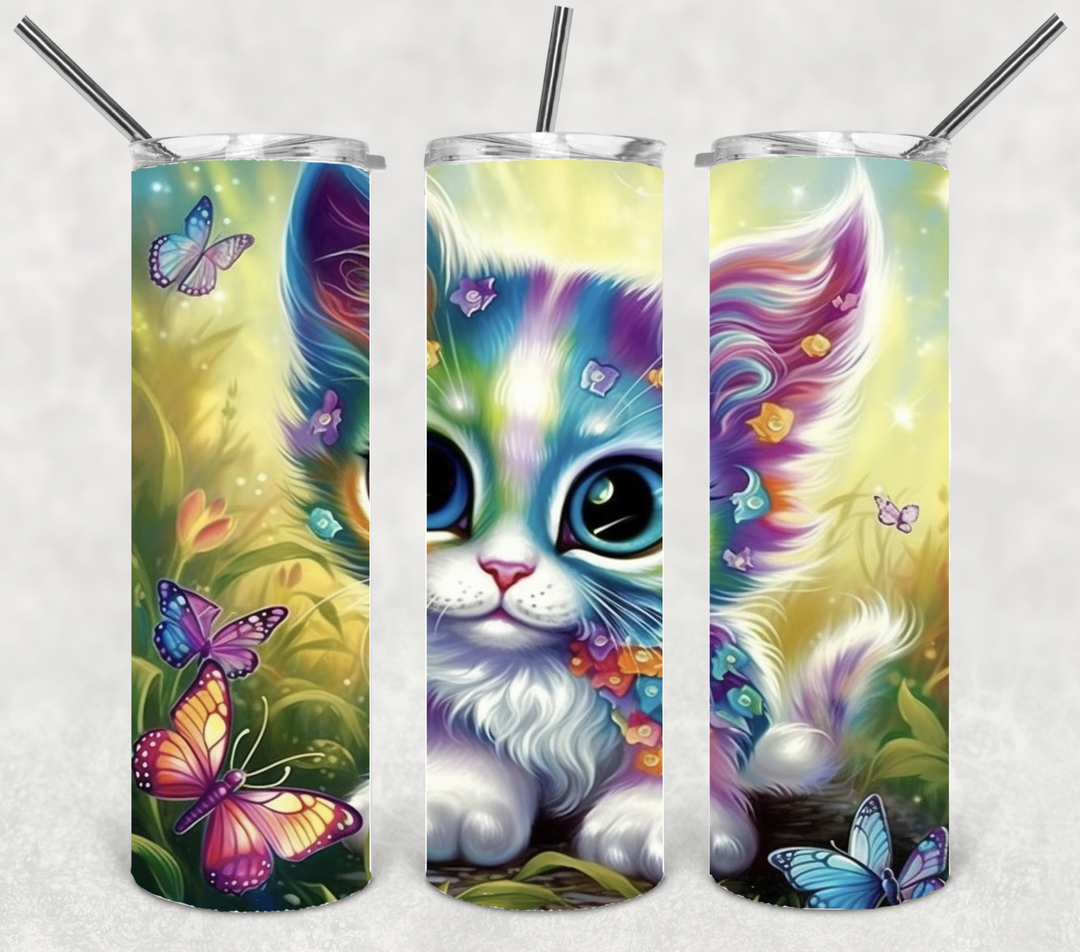 Neon Cat Tumbler, Vibrant Kitty Tumber