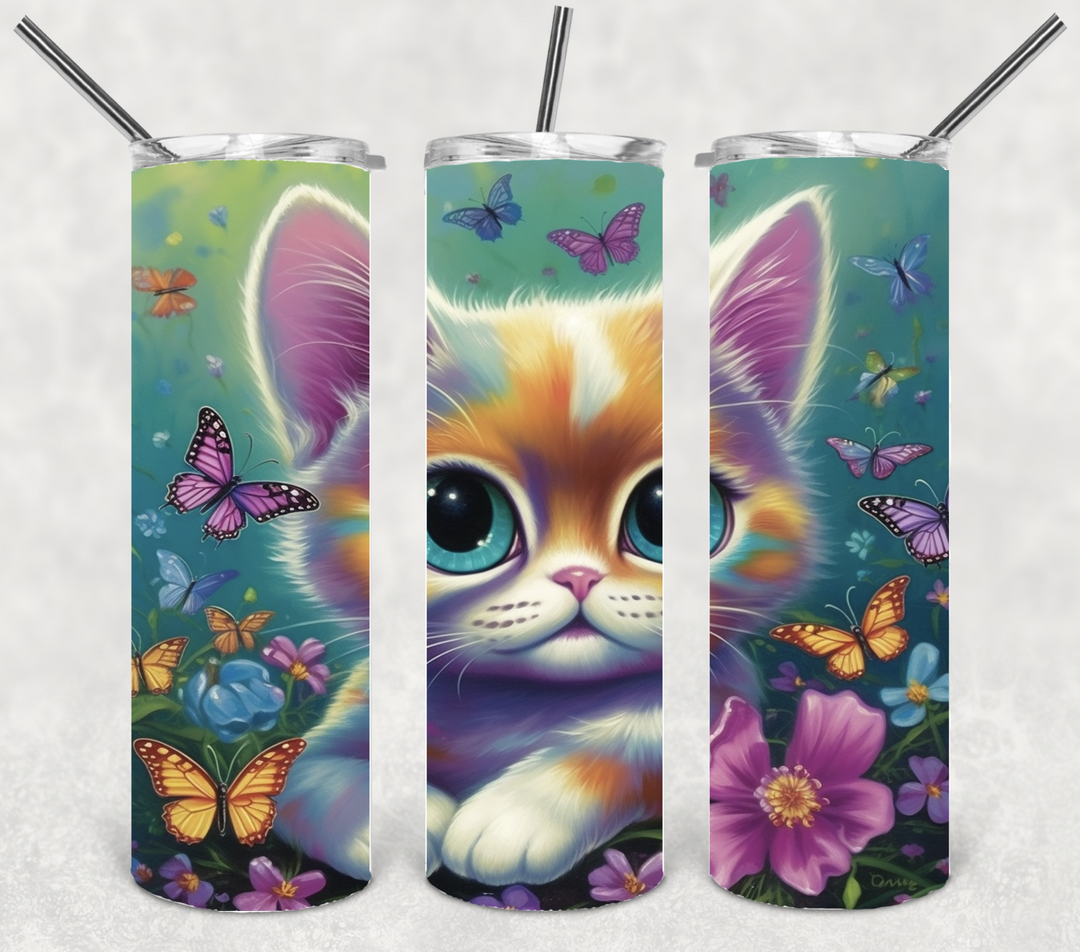 Neon Cat Tumbler, Vibrant Kitty Tumber