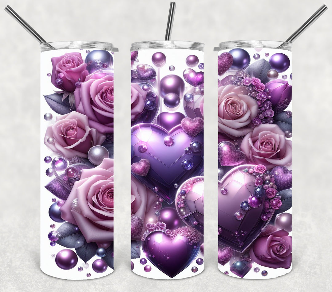 Valentine's Tumbler, Purple Heart Rose Tumbler, Love Tumbler, 20 oz Tumbler