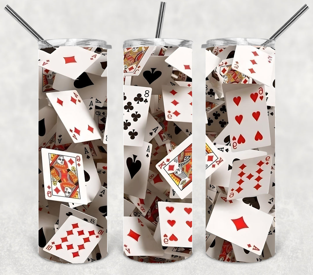 3D Playing Cards Tumbler, 3D Poker Tumbler, Floating Cards Tumbler, 20 oz Skinny Tumbler