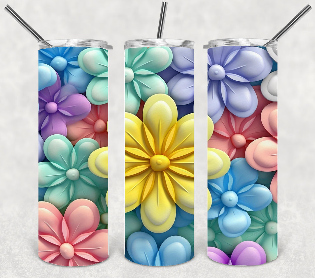 3D Pastel Flower Tumbler, 3D Flower Tumbler, 3D Tumbler, 20 oz Skinny Tumbler