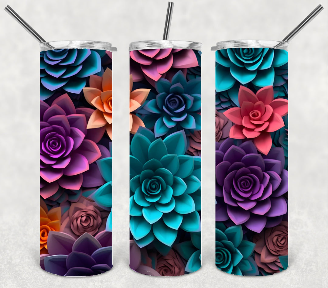 3D Vibrant Flower Tumbler, 3D Flower Tumbler, 3D Tumbler, 20 oz Skinny Tumbler