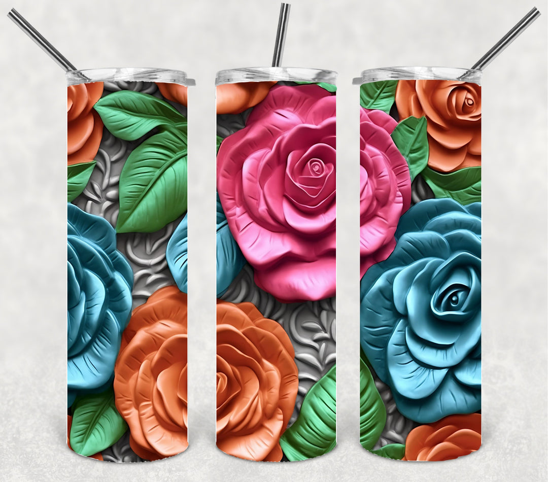 3D Roses Tumbler, Flower Tumbler, 3D Tumbler, 20 oz Skinny Tumbler