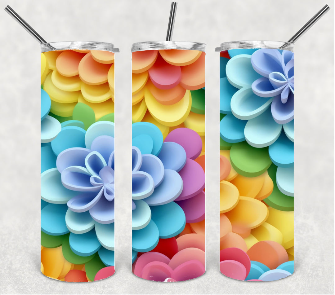 3D Pastel Flower Tumbler, 3D Flower Tumbler, 3D Tumbler, 20 oz Skinny Tumbler