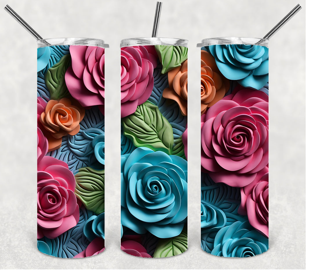 3D Roses Tumbler, Flower Tumbler, 3D Tumbler, 20 oz Skinny Tumbler