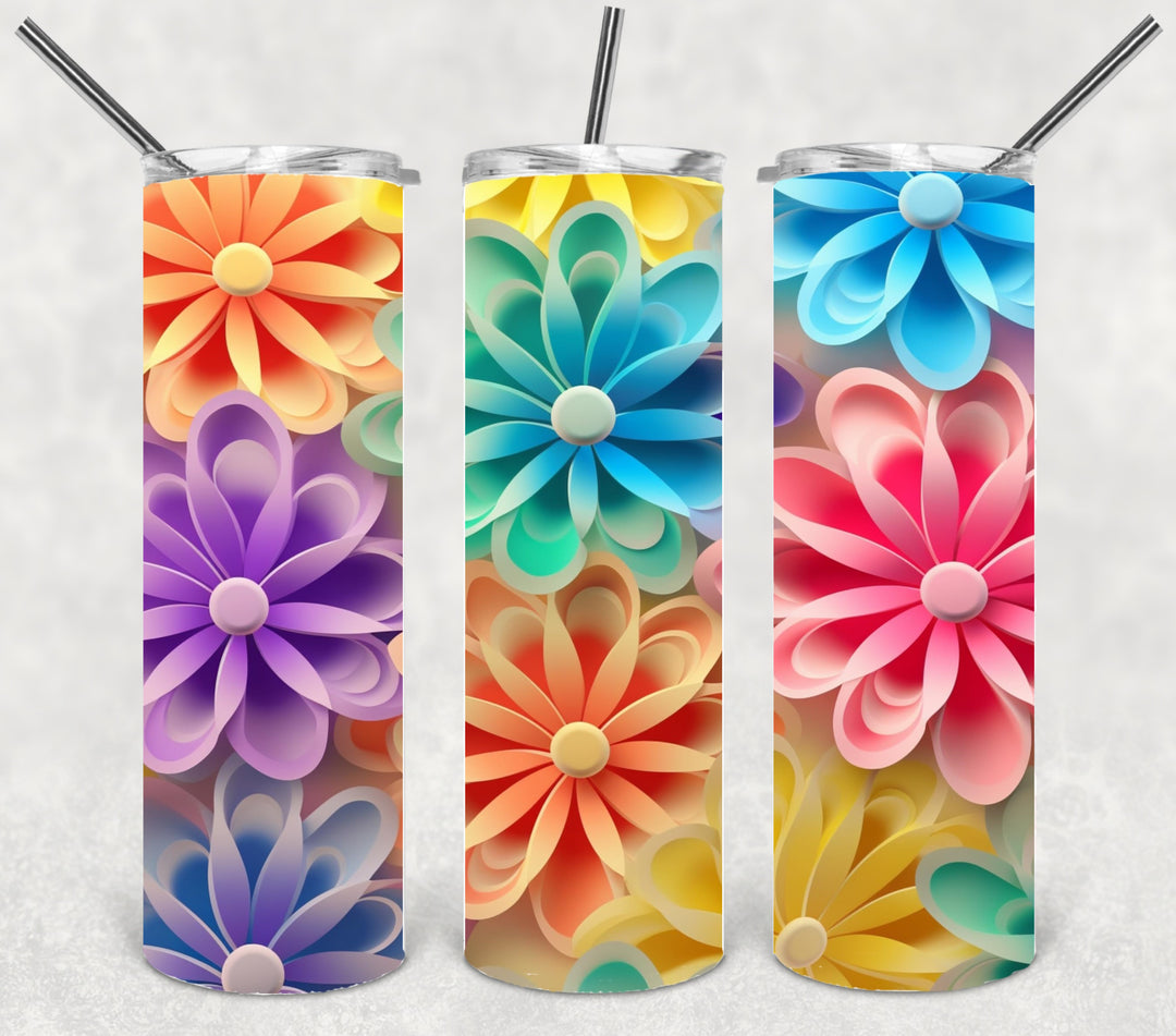 3D Pastel Flower Tumbler, 3D Flower Tumbler, 3D Tumbler, 20 oz Skinny Tumbler
