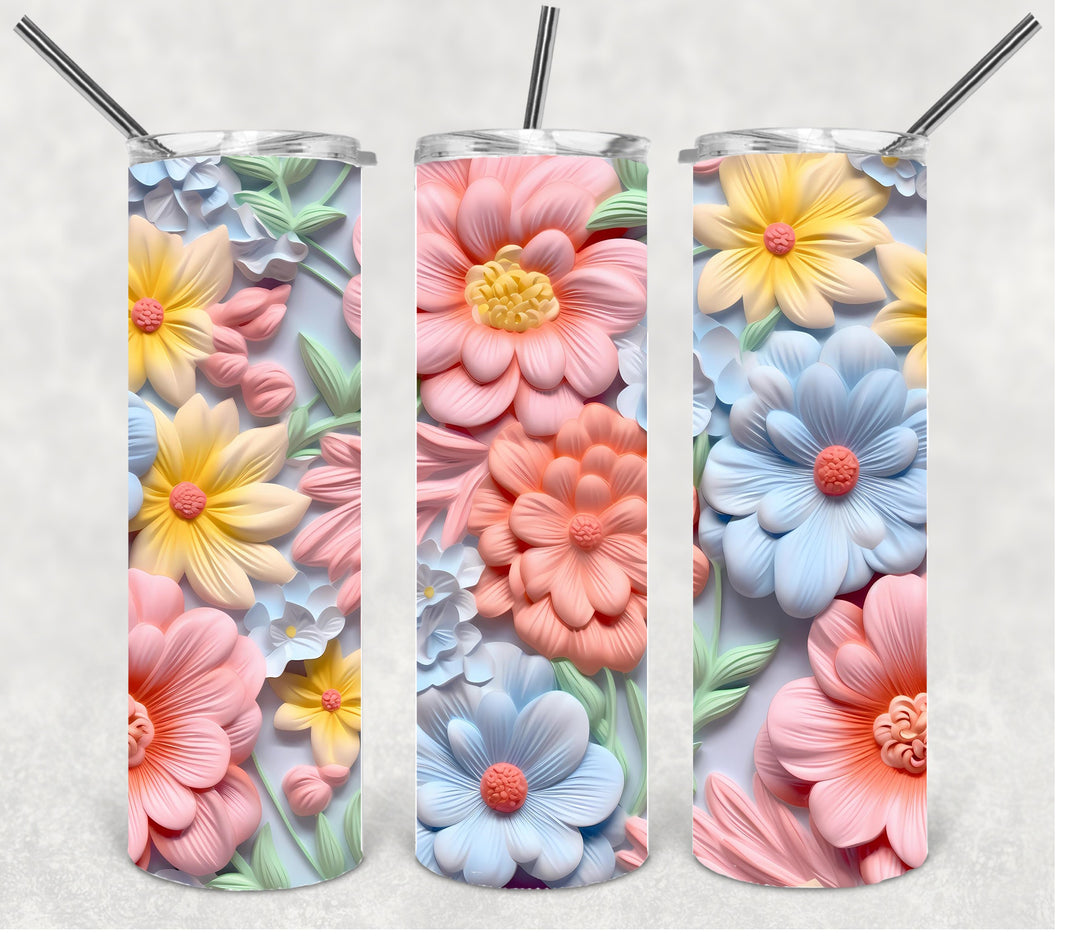 3D Pastel Flower Tumbler, 3D Flower Tumbler, 3D Tumbler, 20 oz Skinny Tumbler