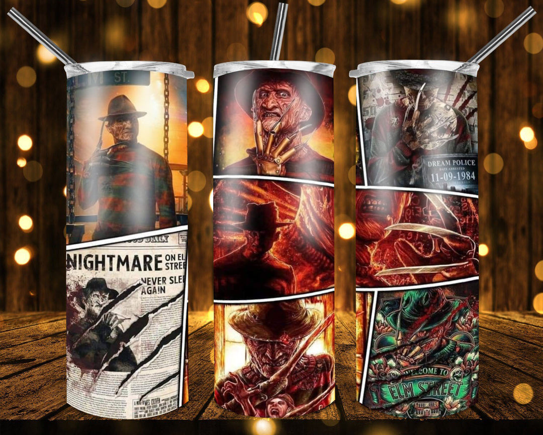 20 oz Tumbler, Halloween Horror Themed Tumbler - Elm Street Freddie