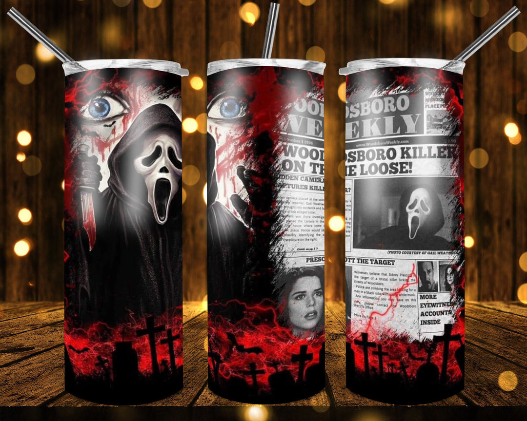 20 oz Tumbler, Halloween Horror Tumbler - Scary Face Mask