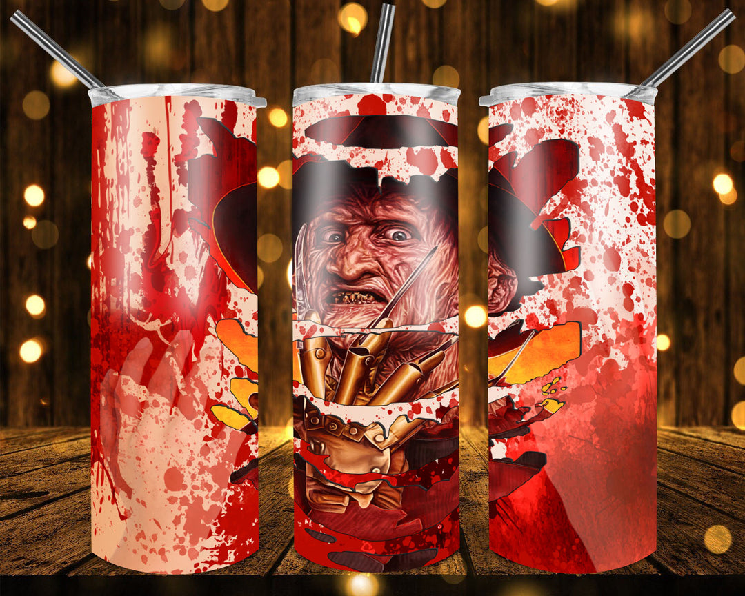 20 oz Tumbler, Halloween Horror Themed Tumbler - Elm Street Freddie