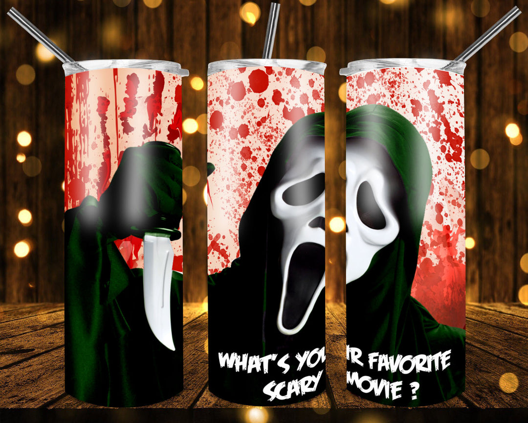 20 oz Tumbler, Halloween Horror Tumbler - Scary Scream Face Mask