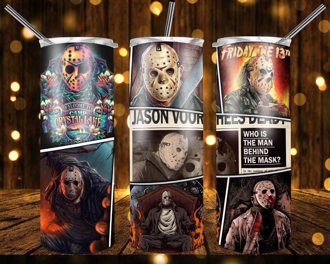 20 oz Tumbler, Halloween Horror Themed Tumbler - Jason Friday 13