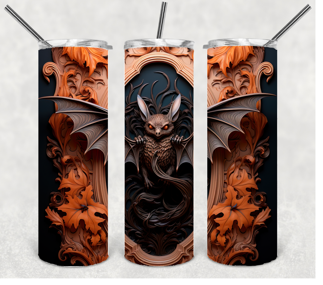 3D Looking Bat Tumbler, Spooky Halloween Themed Tumbler, 20 oz
