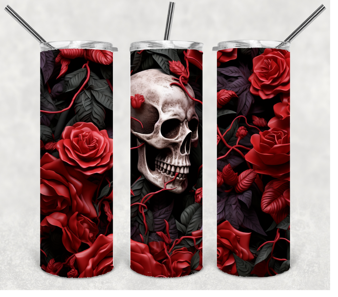 Skull and Roses Halloween, Spooky Halloween Themed Tumbler, 20 oz