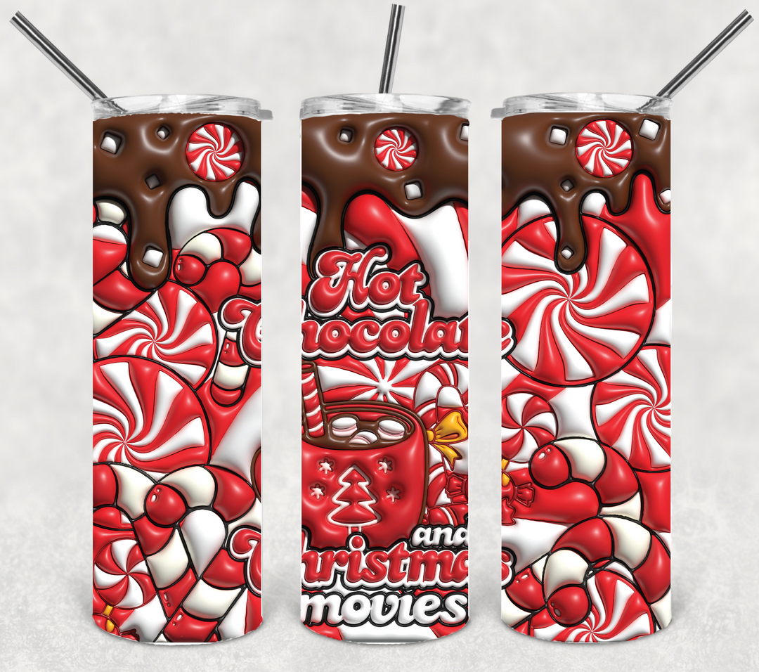 Hot Chocolate and Christmas Movies Tumbler, Skinny Tumbler