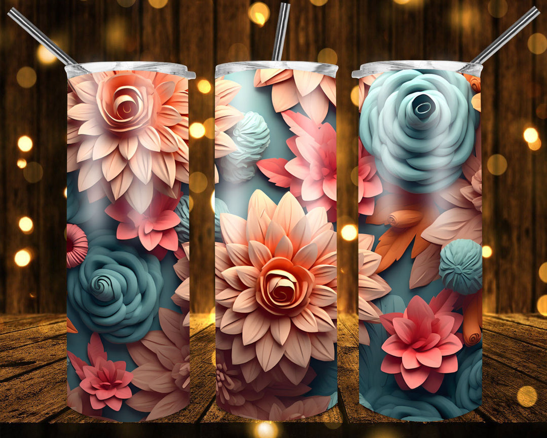 3D Vibrant Flower Tumbler, 3D Flower Tumbler, 3D Tumbler, 20 oz Skinny Tumbler