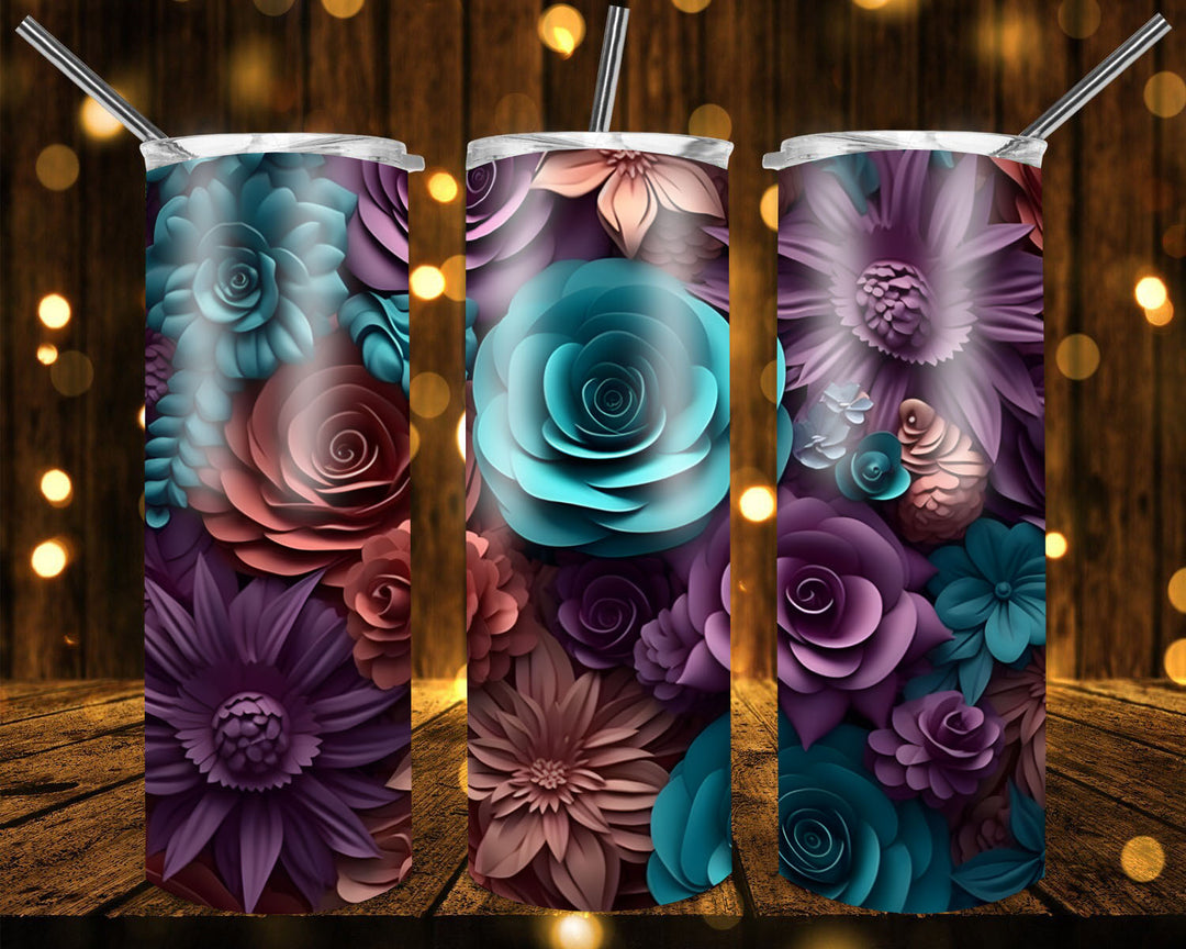 3D Vibrant Flower Tumbler, 3D Flower Tumbler, 3D Tumbler, 20 oz Skinny Tumbler
