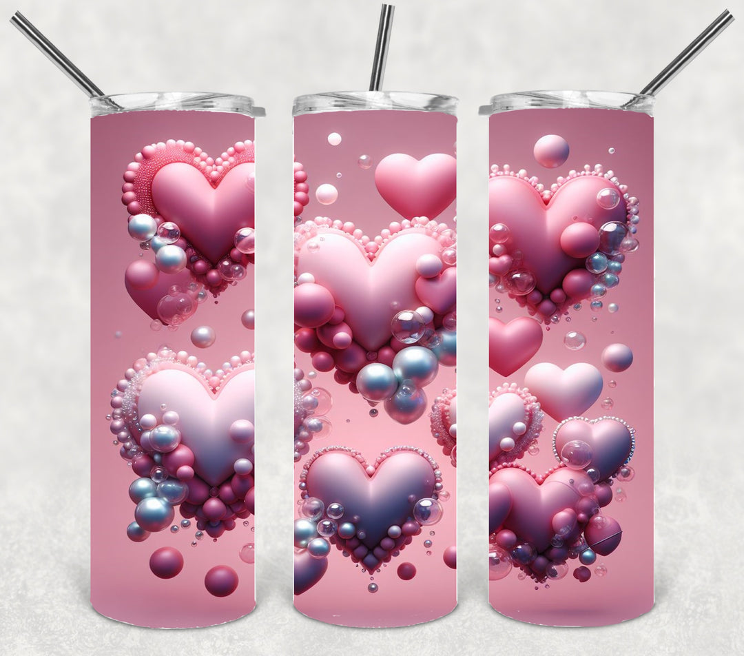 Valentine's Tumbler, 3D Heart Rose Tumbler, Love Tumbler, 20 oz Tumbler