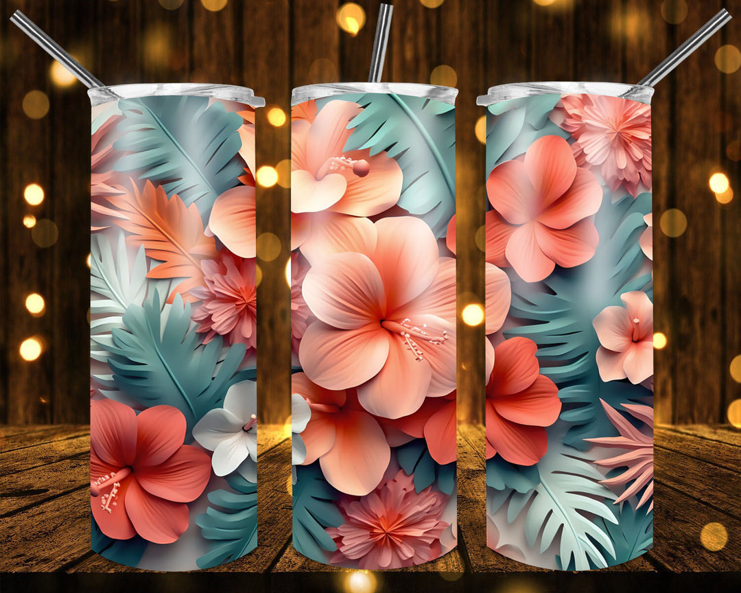 3D Vibrant Flower Tumbler, 3D Flower Tumbler, 3D Tumbler, 20 oz Skinny Tumbler