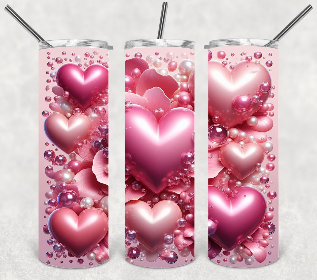 Valentine's Tumbler, 3D Heart Rose Tumbler, Love Tumbler, 20 oz Tumbler