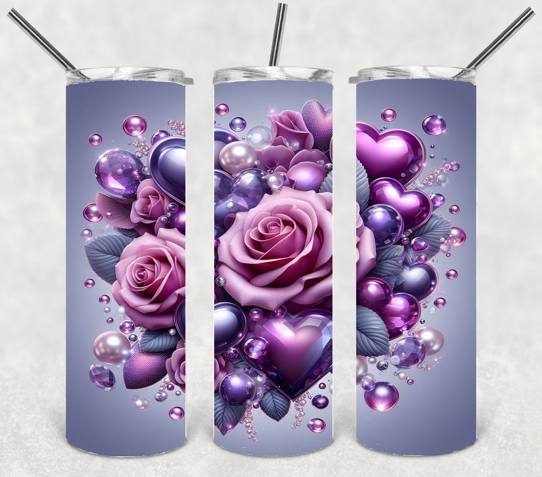 Valentine's Tumbler, 3D Purple Heart Rose Tumbler, Love Tumbler, 20 oz Tumbler