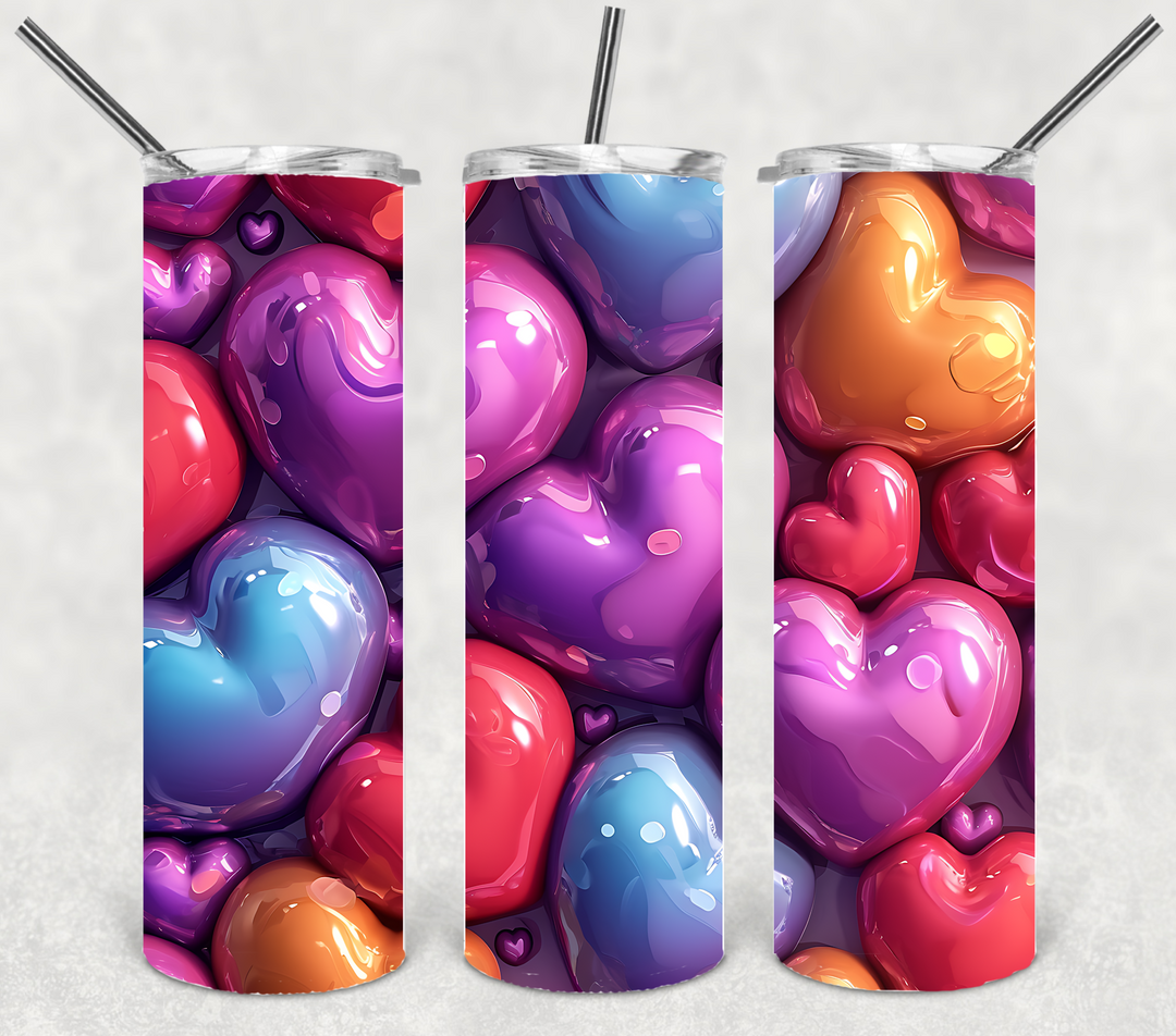 Valentine's Tumbler, Vibrant Heart Tumbler, Love Tumbler, 20 oz Tumbler